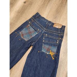 Rocawear wide-leg embroidered womens 14 (28x28) dark wash Y2K embroidered